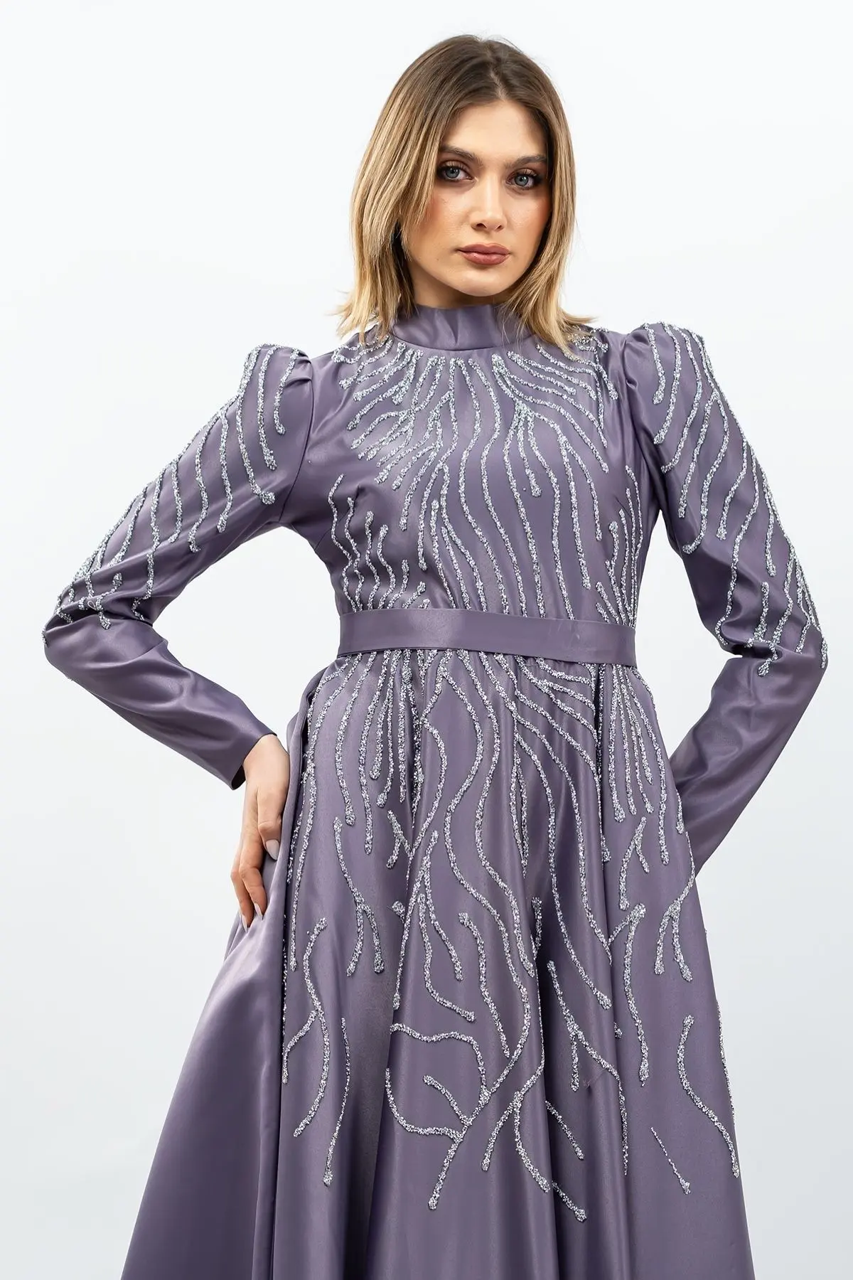 Taş Detaylı Prenses Model Abiye Lila-detail
