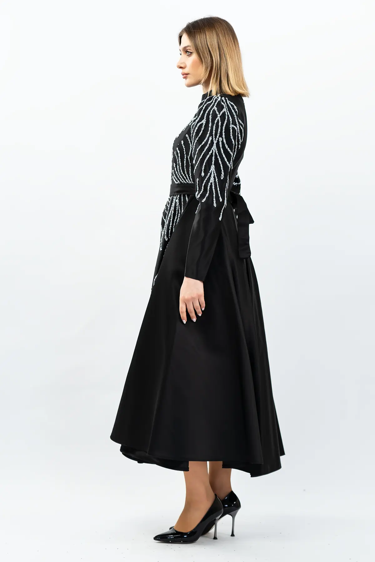 Taş Detaylı Prenses Model Abiye Siyah-detail