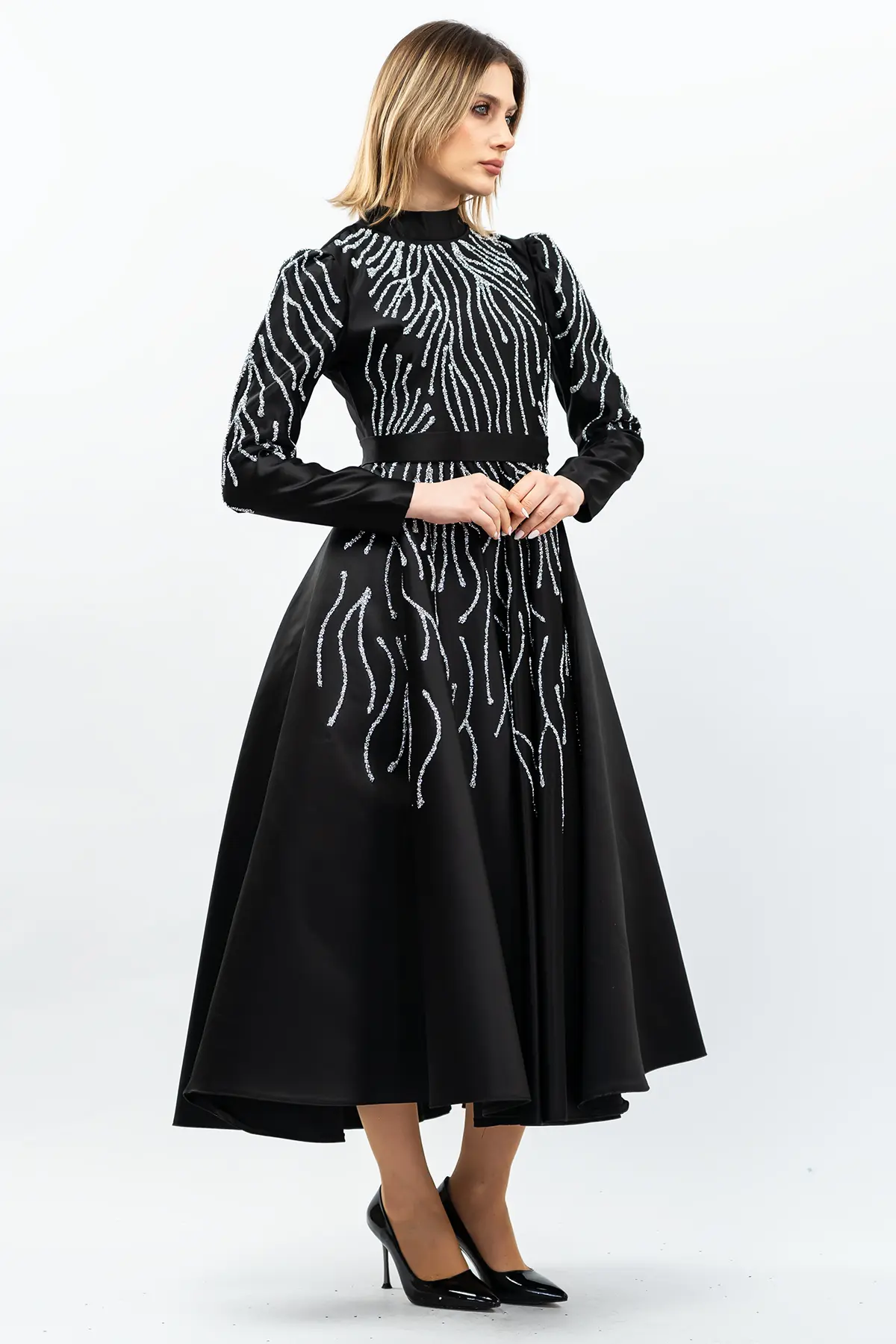 Taş Detaylı Prenses Model Abiye Siyah-detail