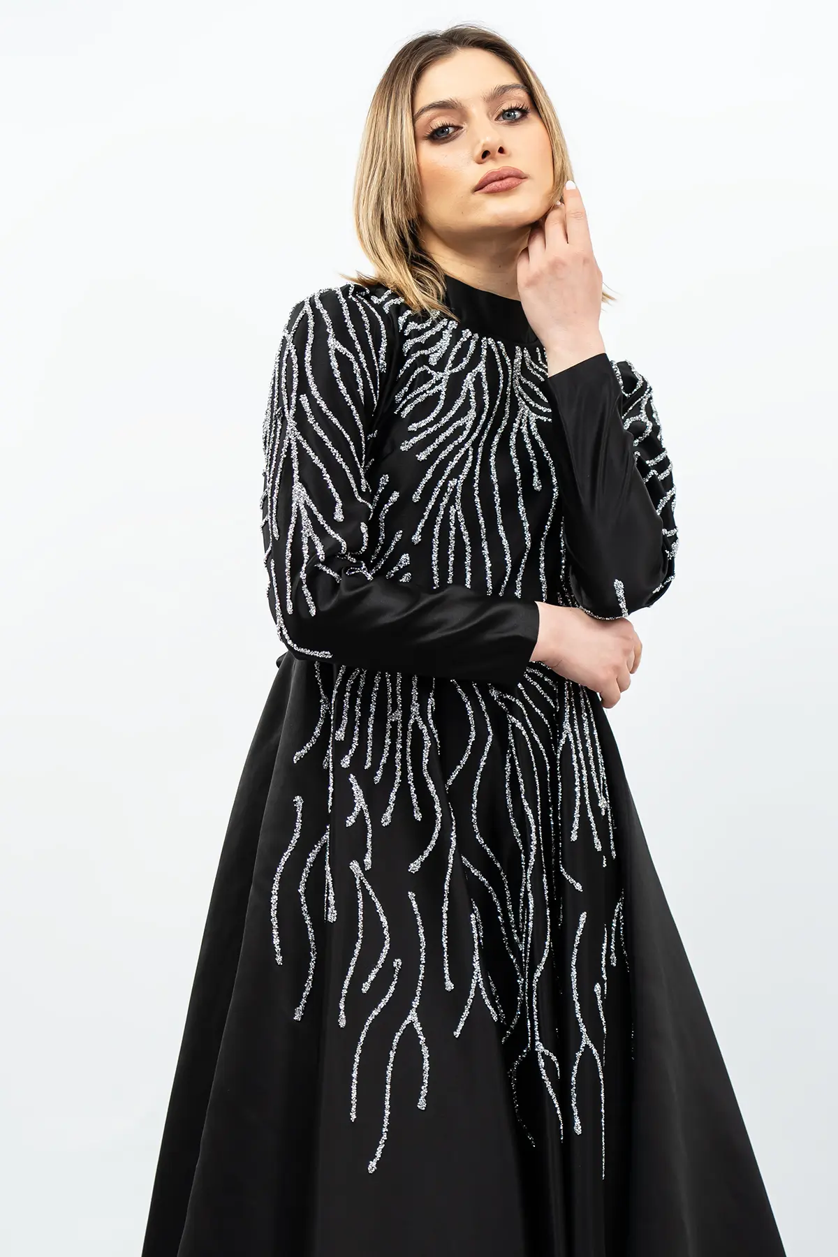 Taş Detaylı Prenses Model Abiye Siyah-detail