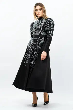 Taş Detaylı Prenses Model Abiye Siyah