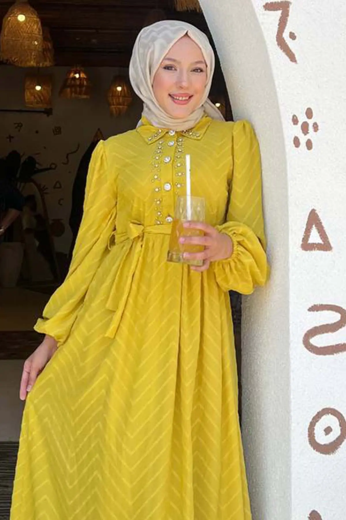 Taş Detaylı Tesettür Elbise-detail