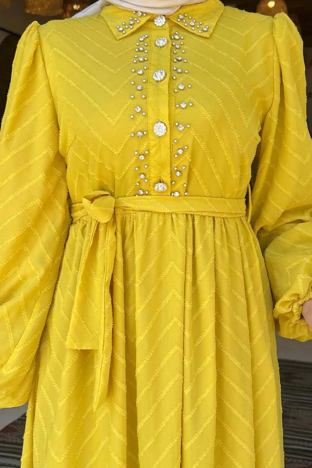 Taş Detaylı Tesettür Elbise-detail