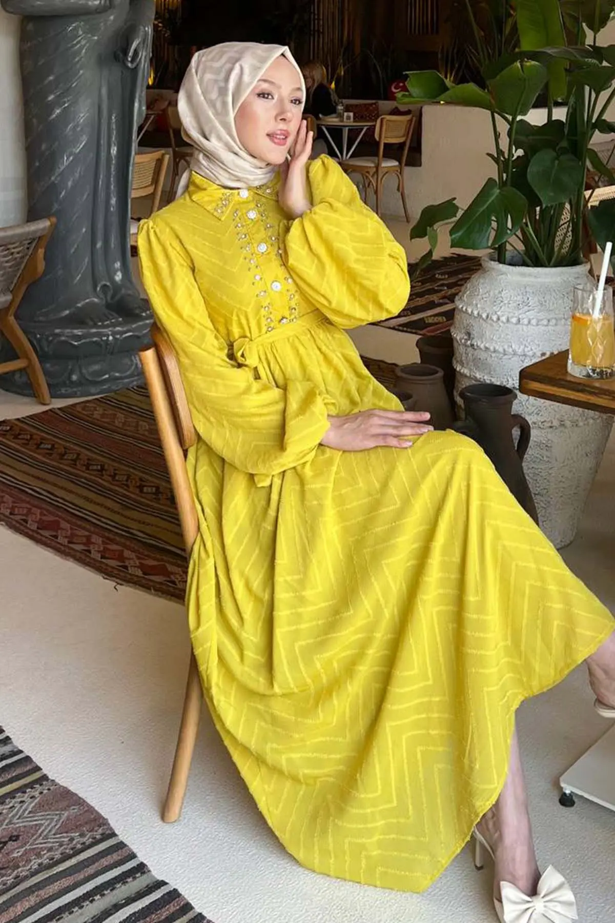 Taş Detaylı Tesettür Elbise-detail