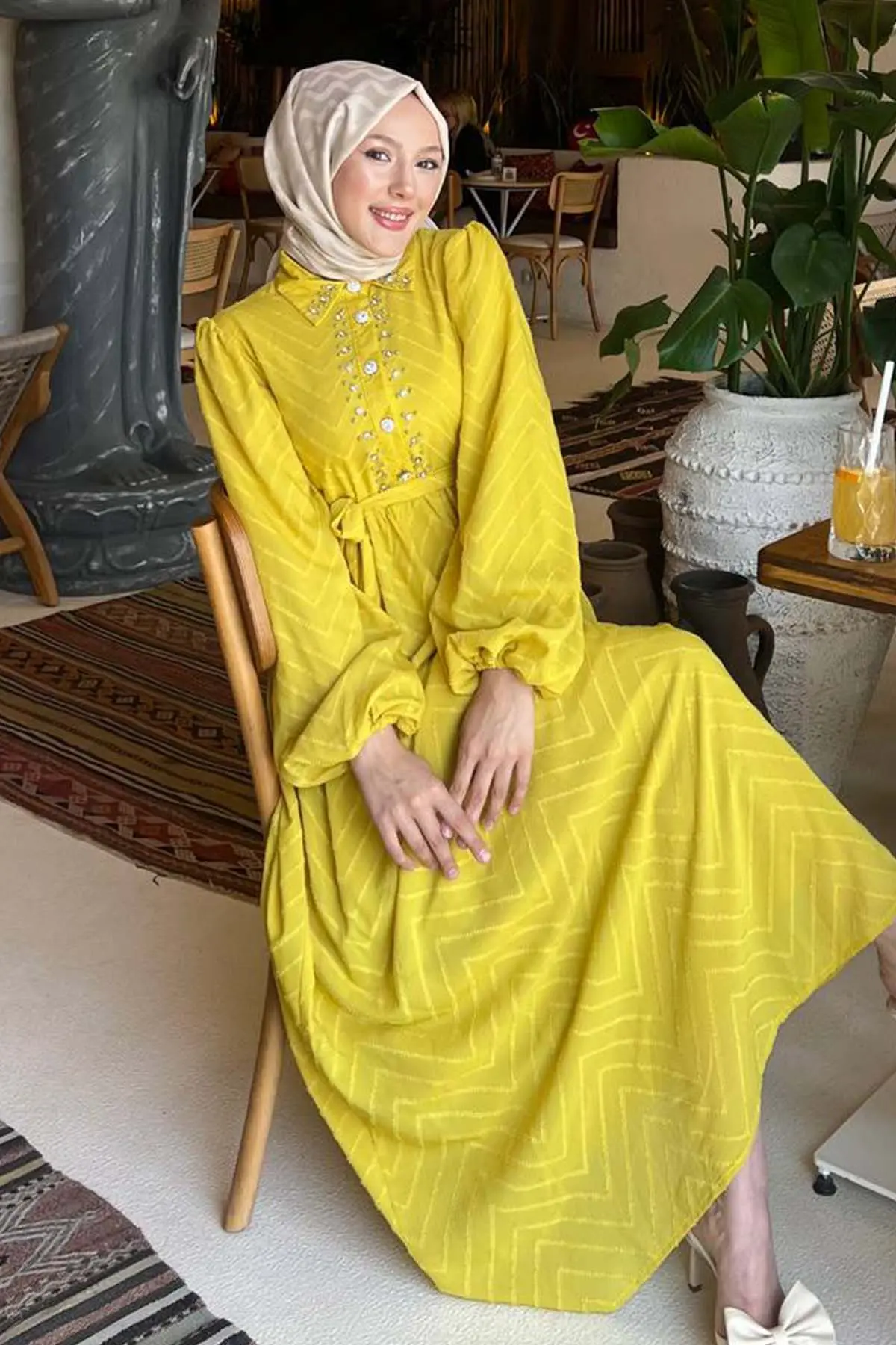 Stone Detailed Hijab Dress