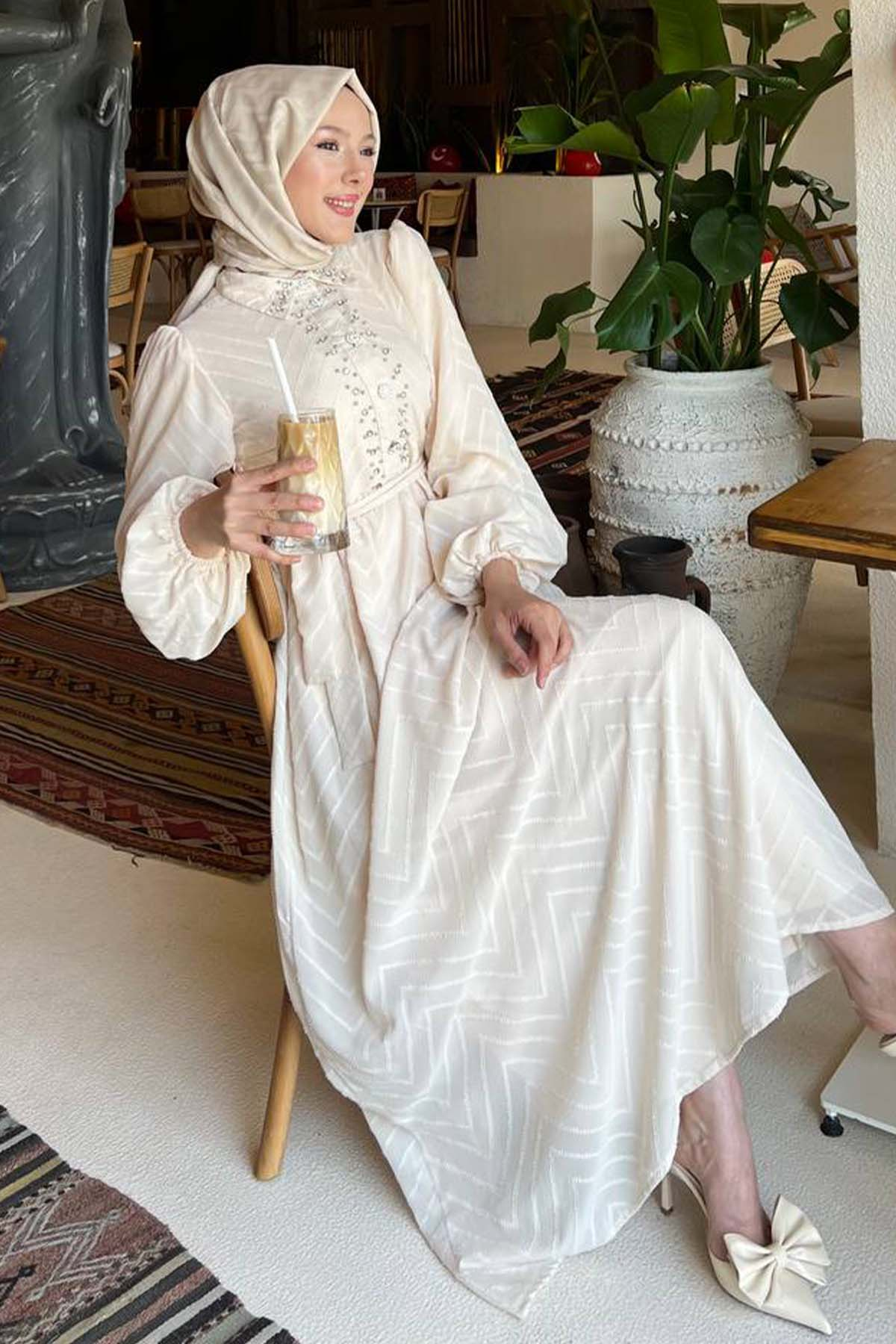 Stone Detailed Hijab Dress