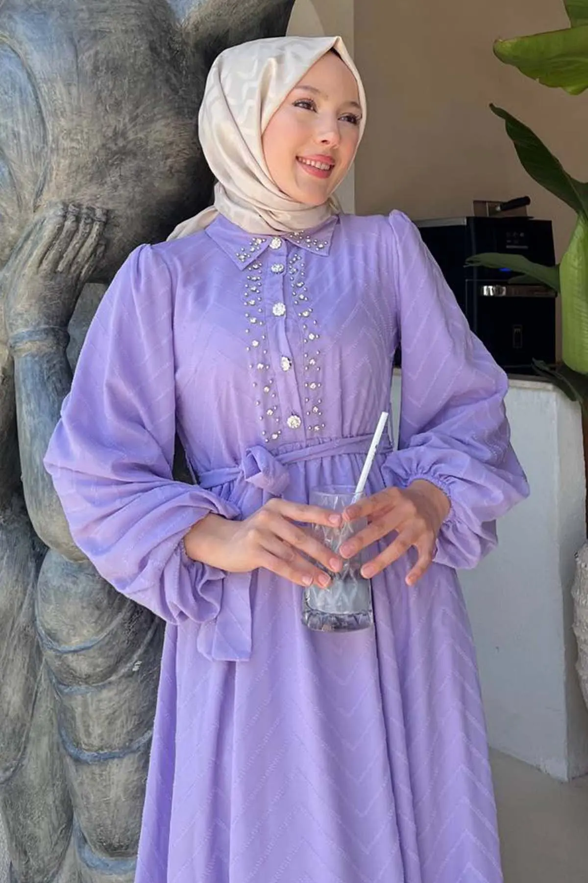 Taş Detaylı Tesettür Elbise-detail