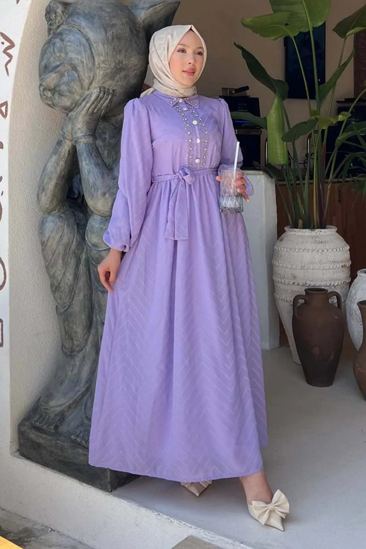 Taş Detaylı Tesettür Elbise-detail