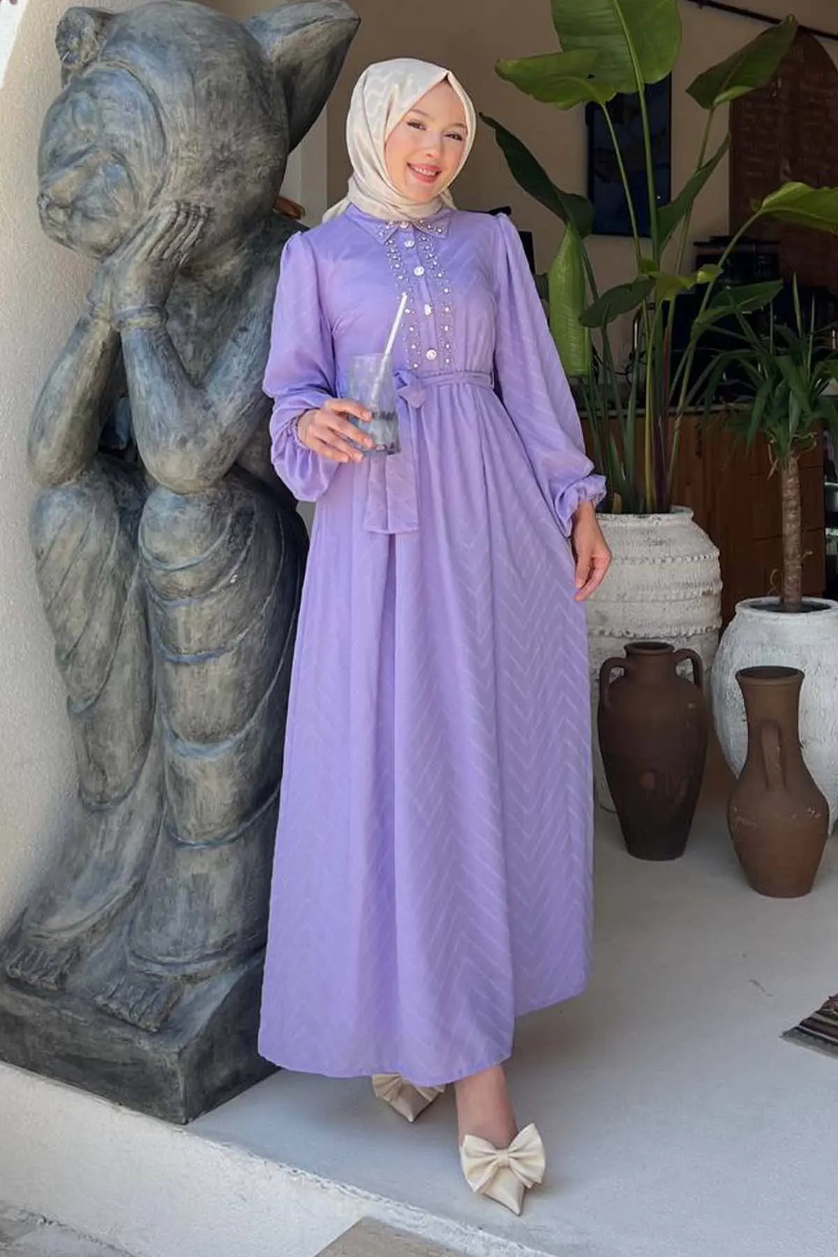 Taş Detaylı Tesettür Elbise-detail