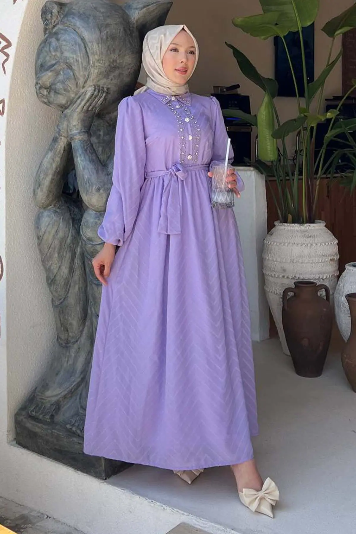 Taş Detaylı Tesettür Elbise-detail