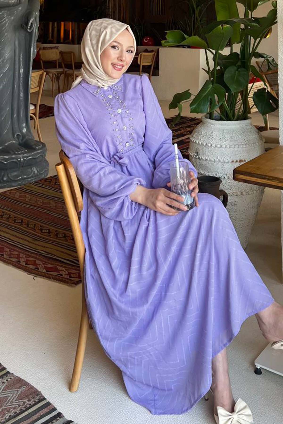 Taş Detaylı Tesettür Elbise