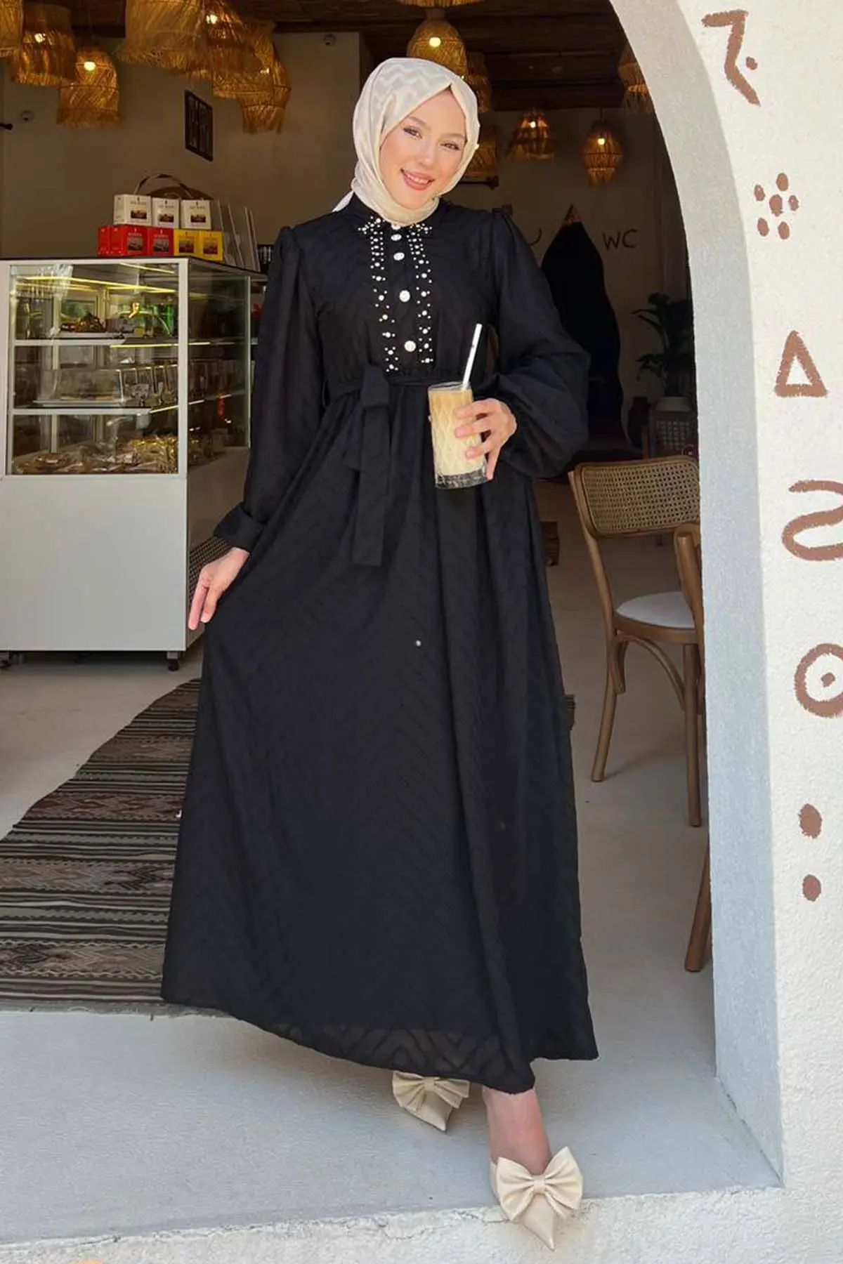 Taş Detaylı Tesettür Elbise-detail