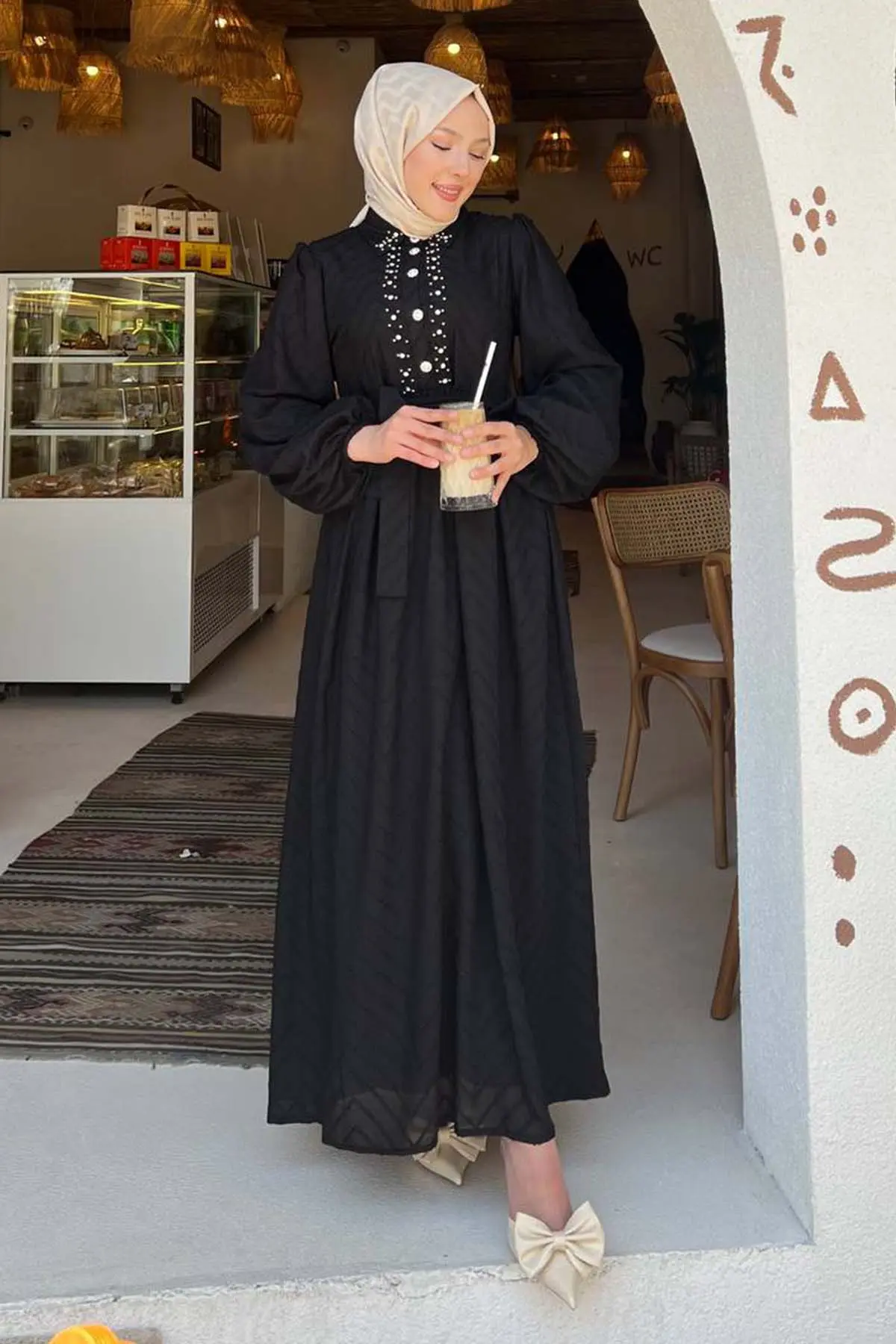 Taş Detaylı Tesettür Elbise-detail