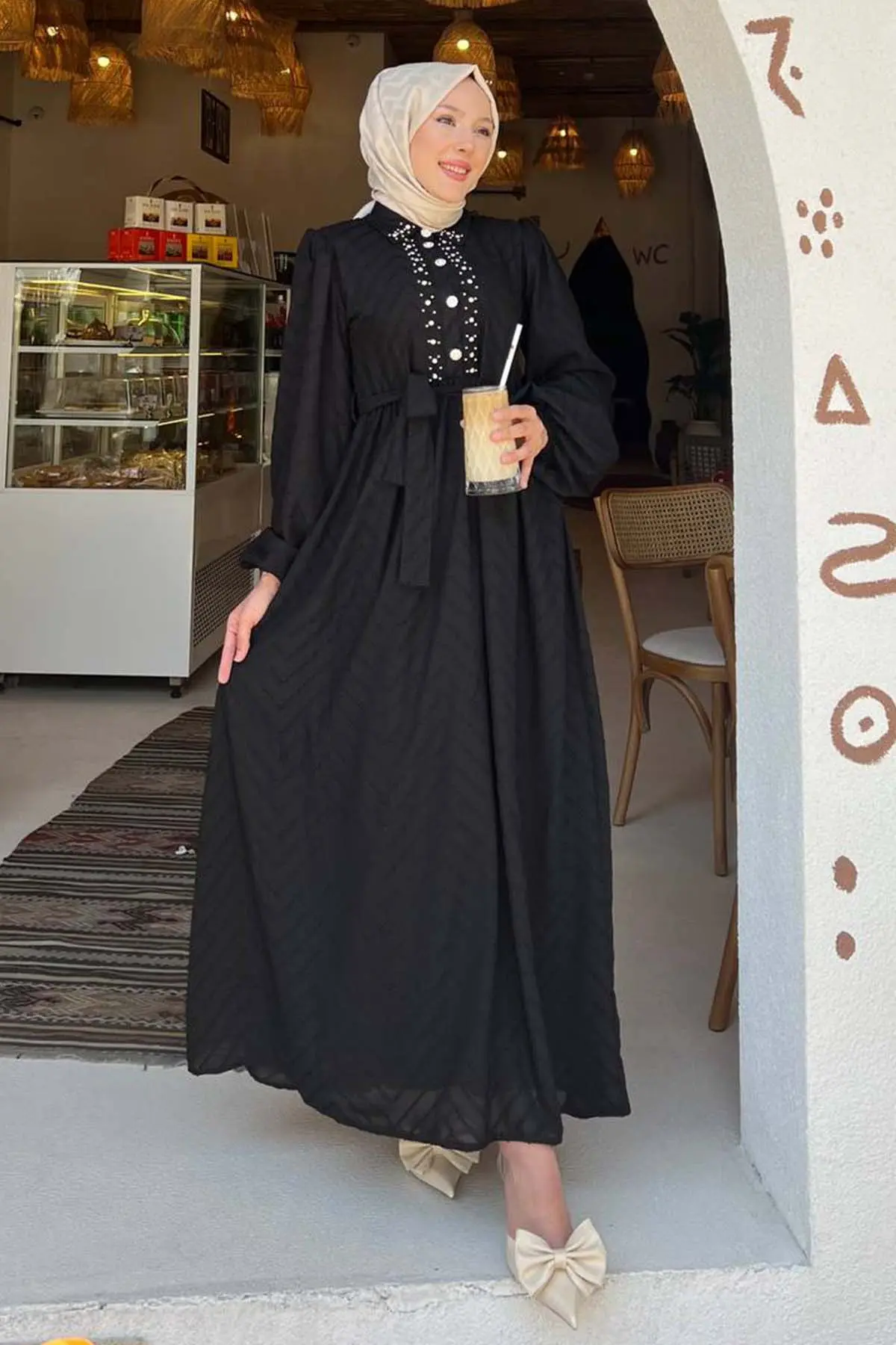 Taş Detaylı Tesettür Elbise-detail