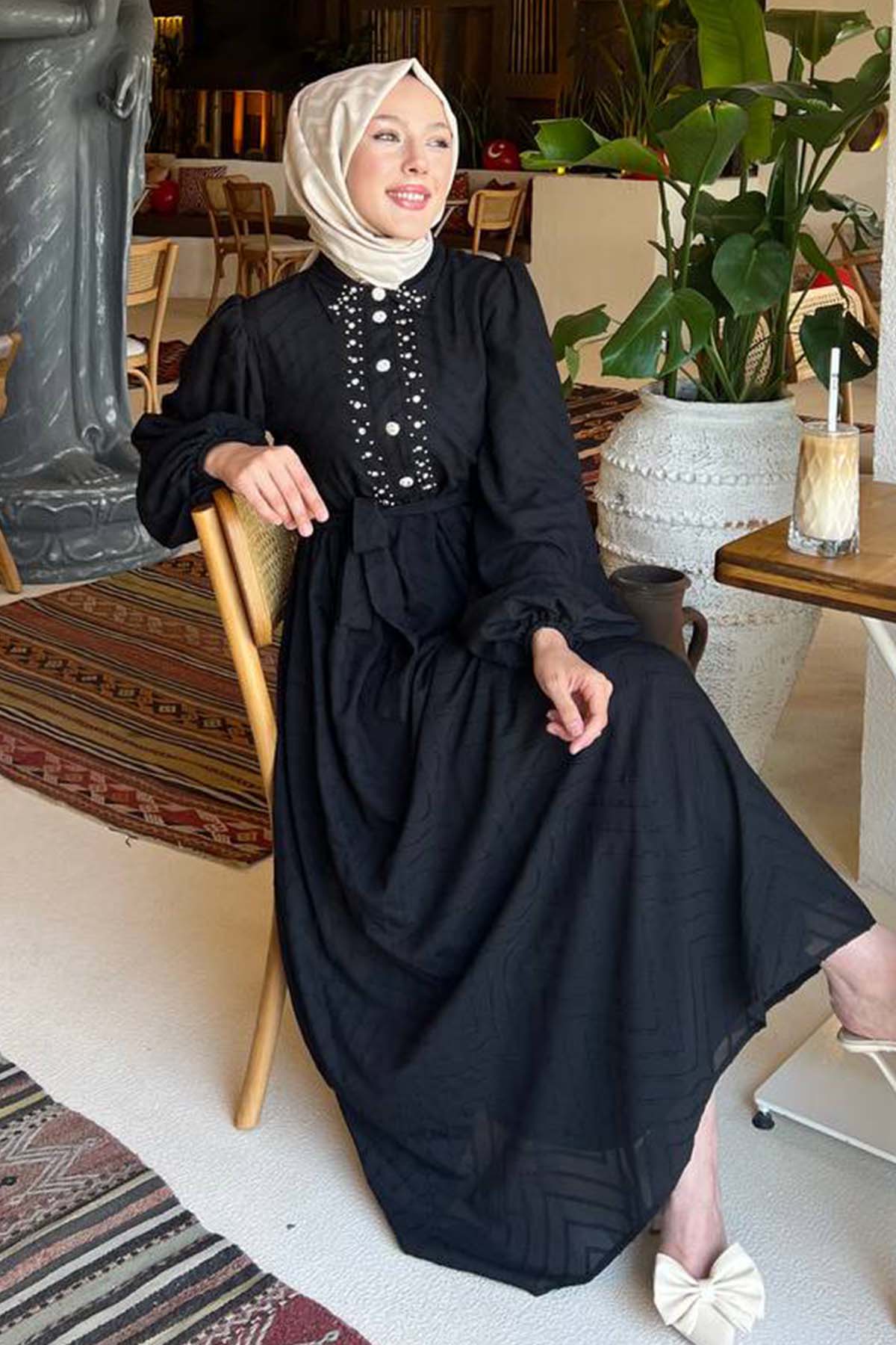 Taş Detaylı Tesettür Elbise