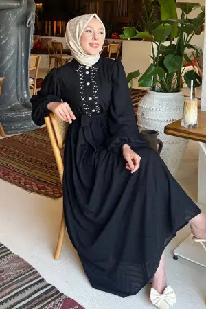 Taş Detaylı Tesettür Elbise