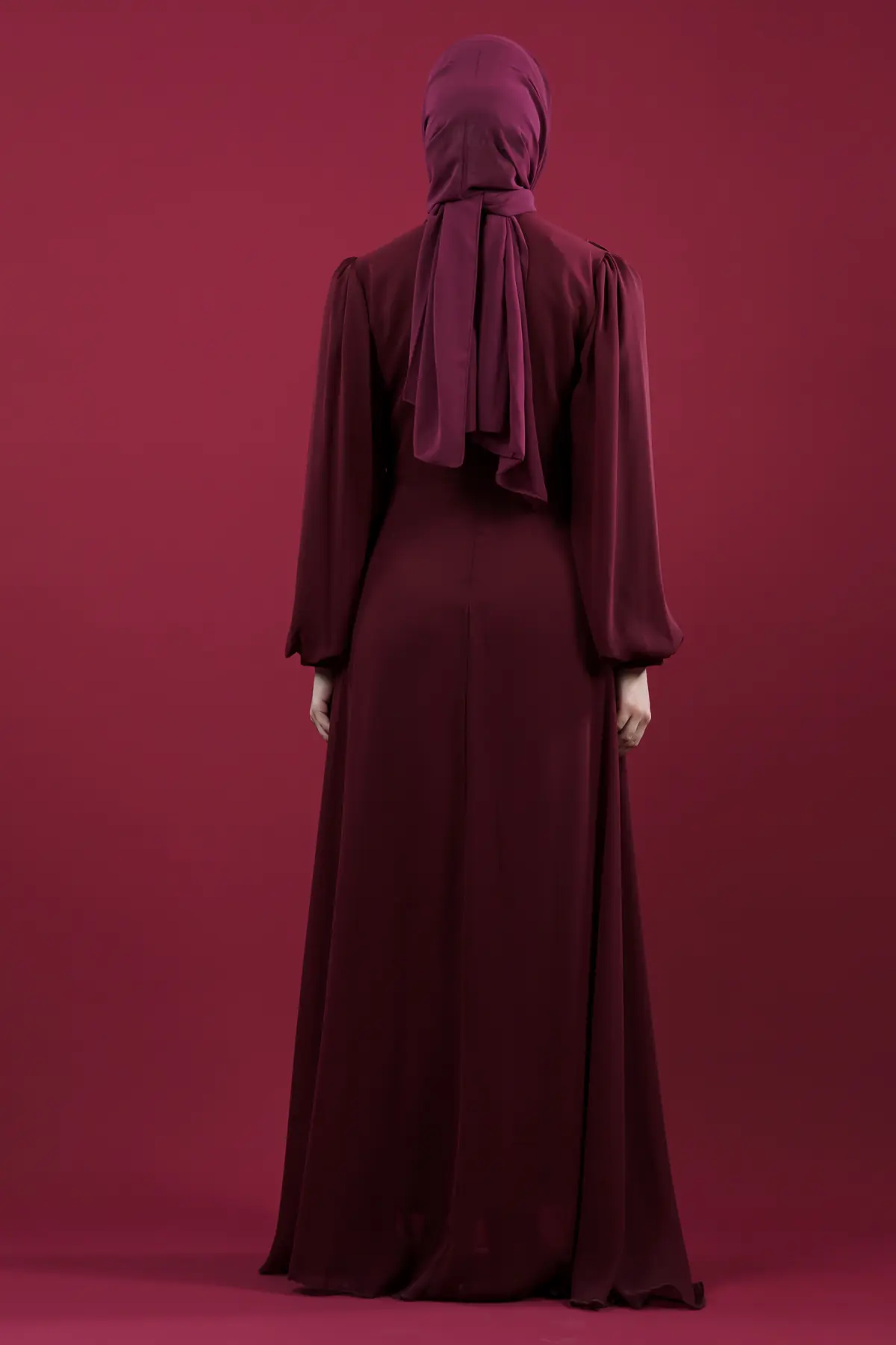 Taş Işlemeli Bordo Tesettür Abiye-detail