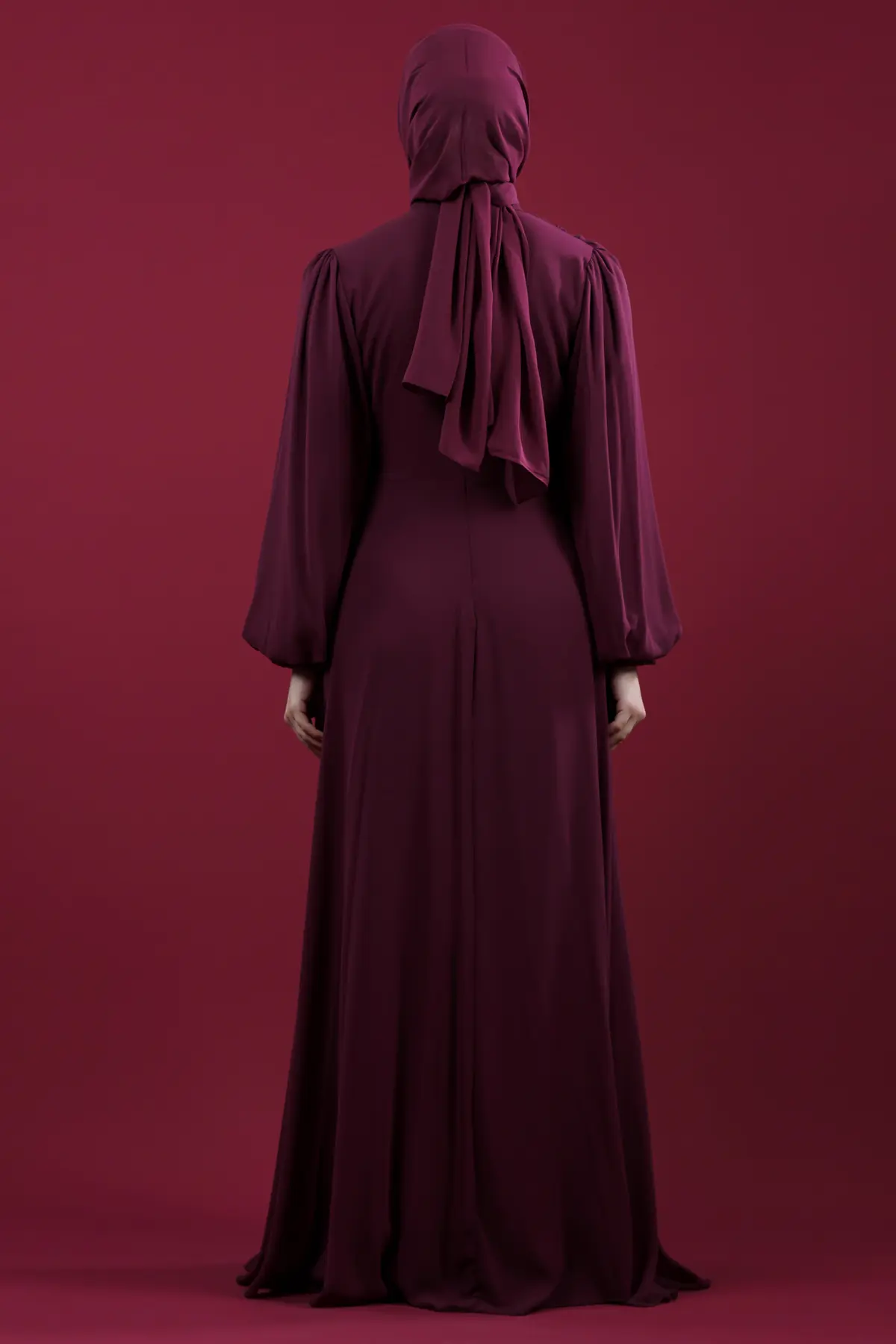 Taş Işlemeli Fuşya Tesettür Abiye-detail