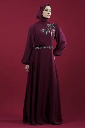 Taş Işlemeli Fuşya Tesettür Abiye