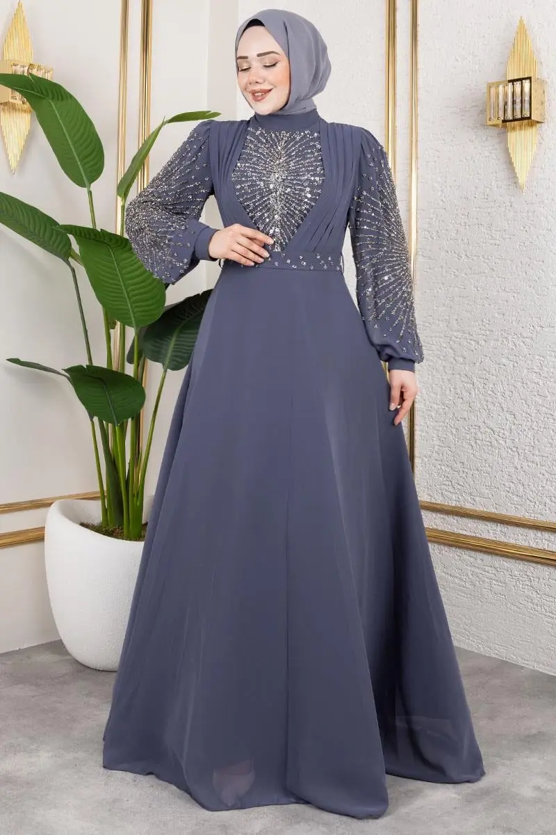 Taş Işlemeli Şifon Abiye-detail