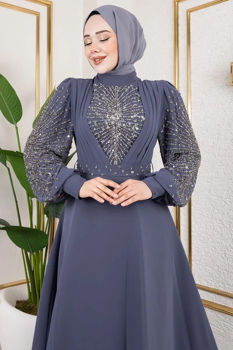 Taş Işlemeli Şifon Abiye-detail