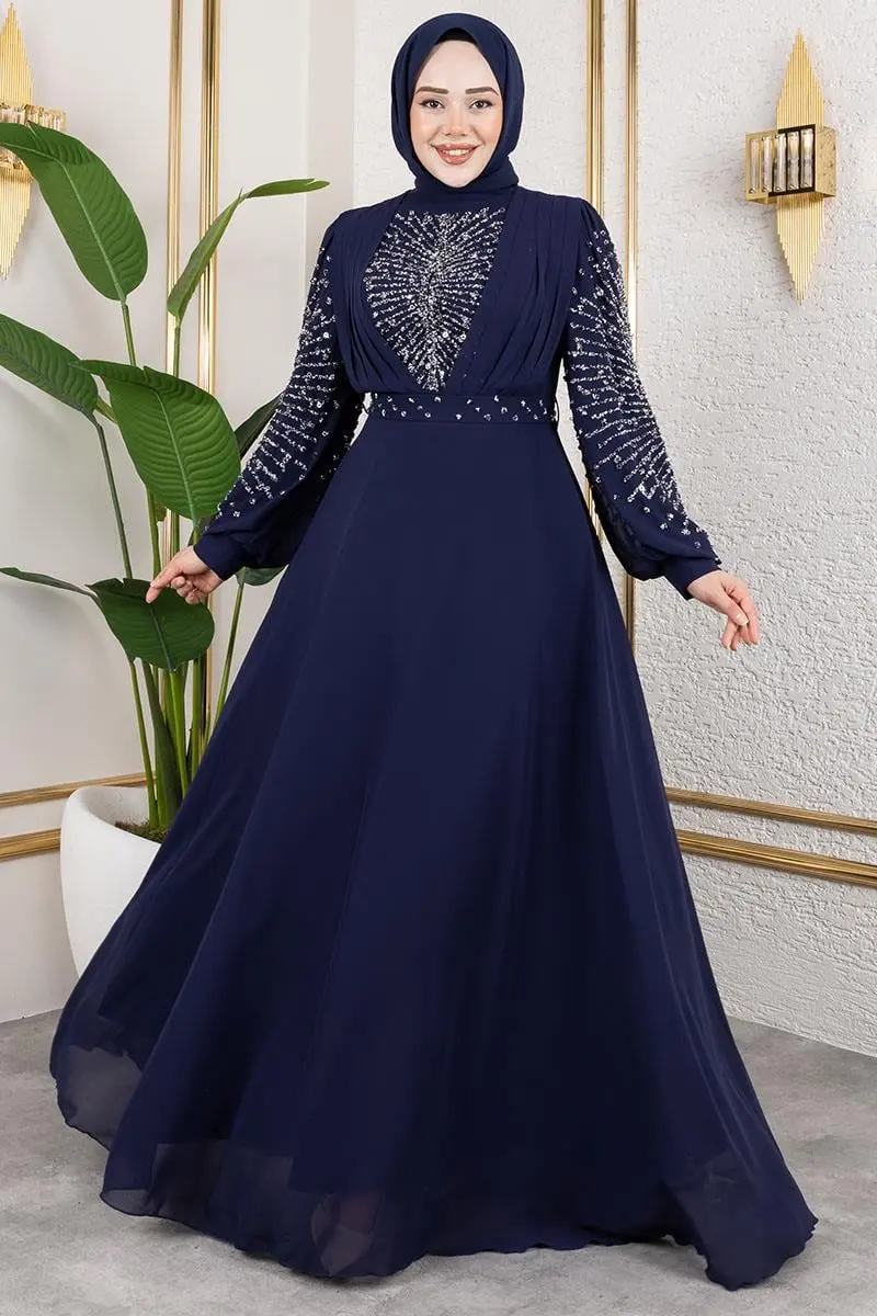 Taş Işlemeli Şifon Abiye-detail