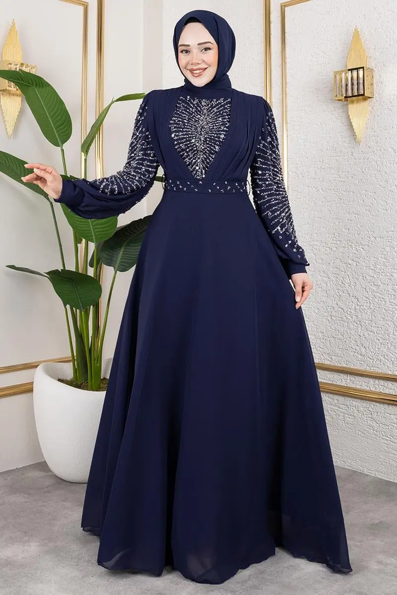 Taş Işlemeli Şifon Abiye-detail