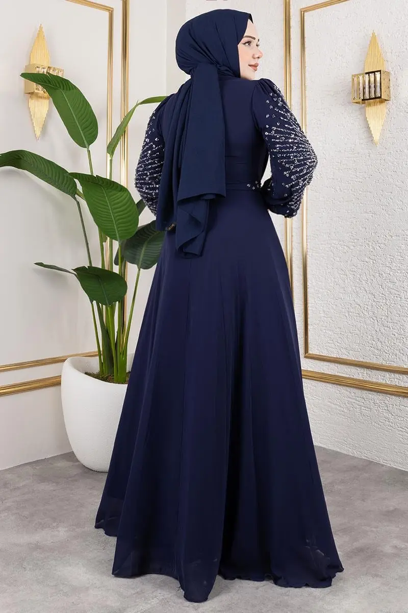 Taş Işlemeli Şifon Abiye-detail