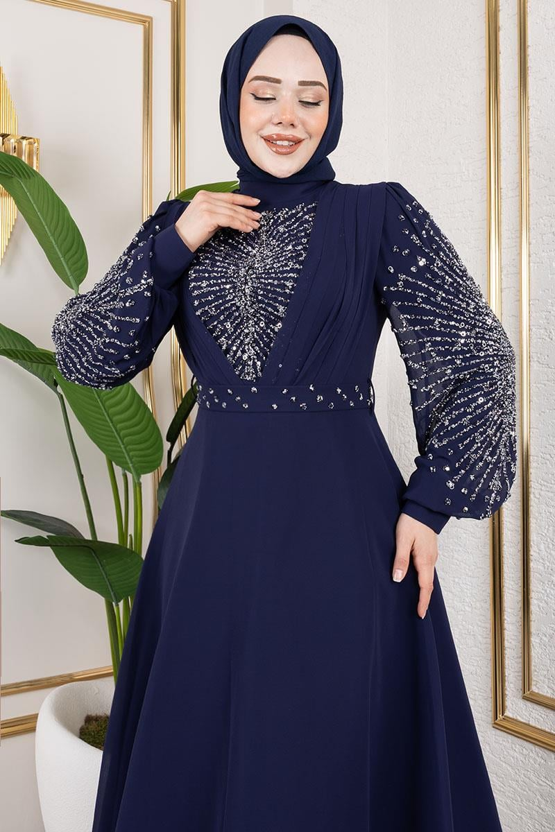 Stone Embroidered Chiffon Evening Dress