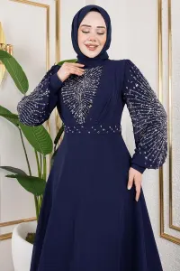 Stone Embroidered Chiffon Evening Dress