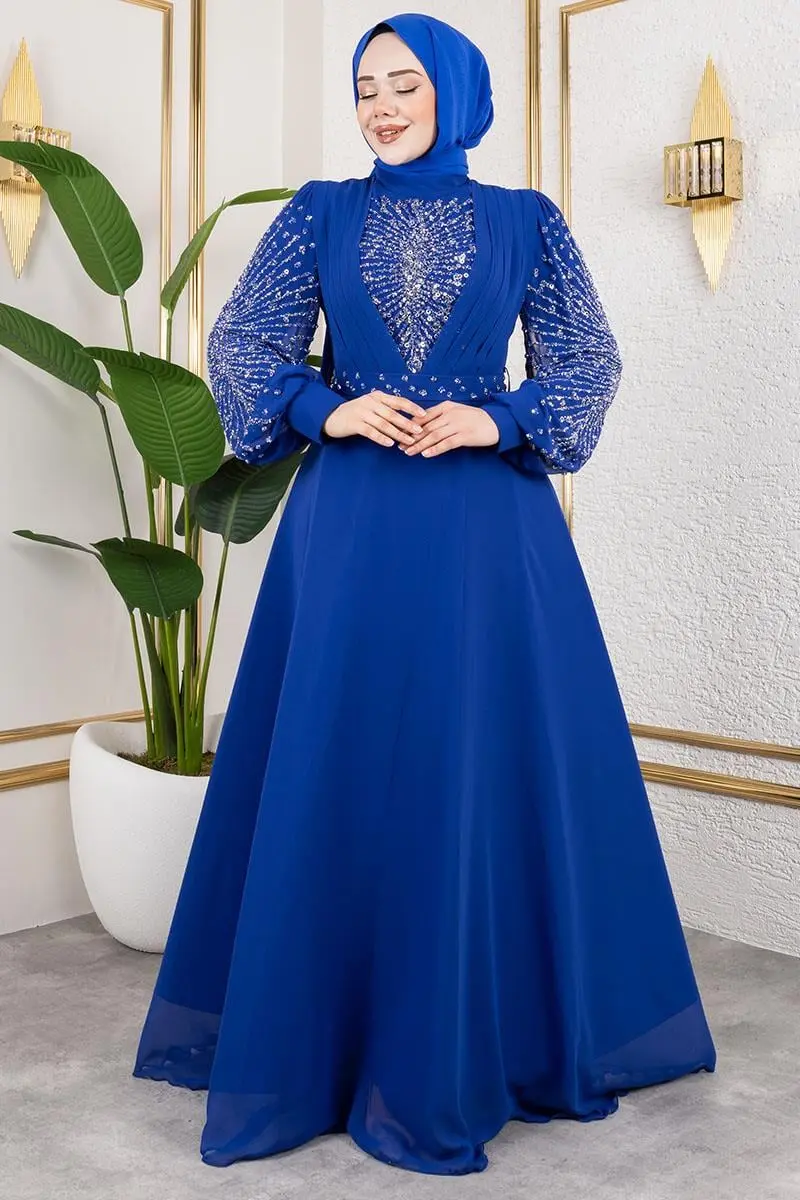 Taş Işlemeli Şifon Abiye-detail