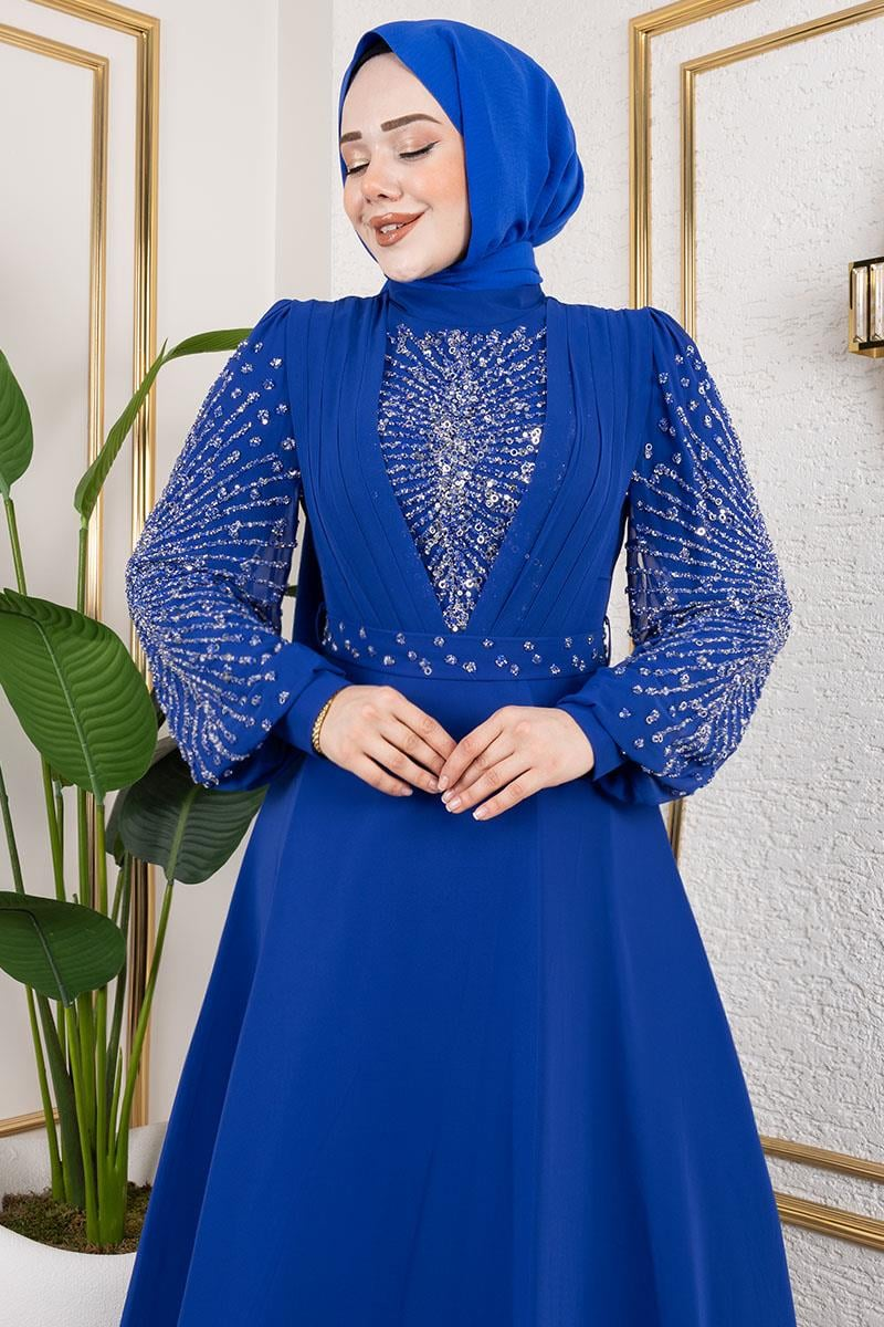 Stone Embroidered Chiffon Evening Dress