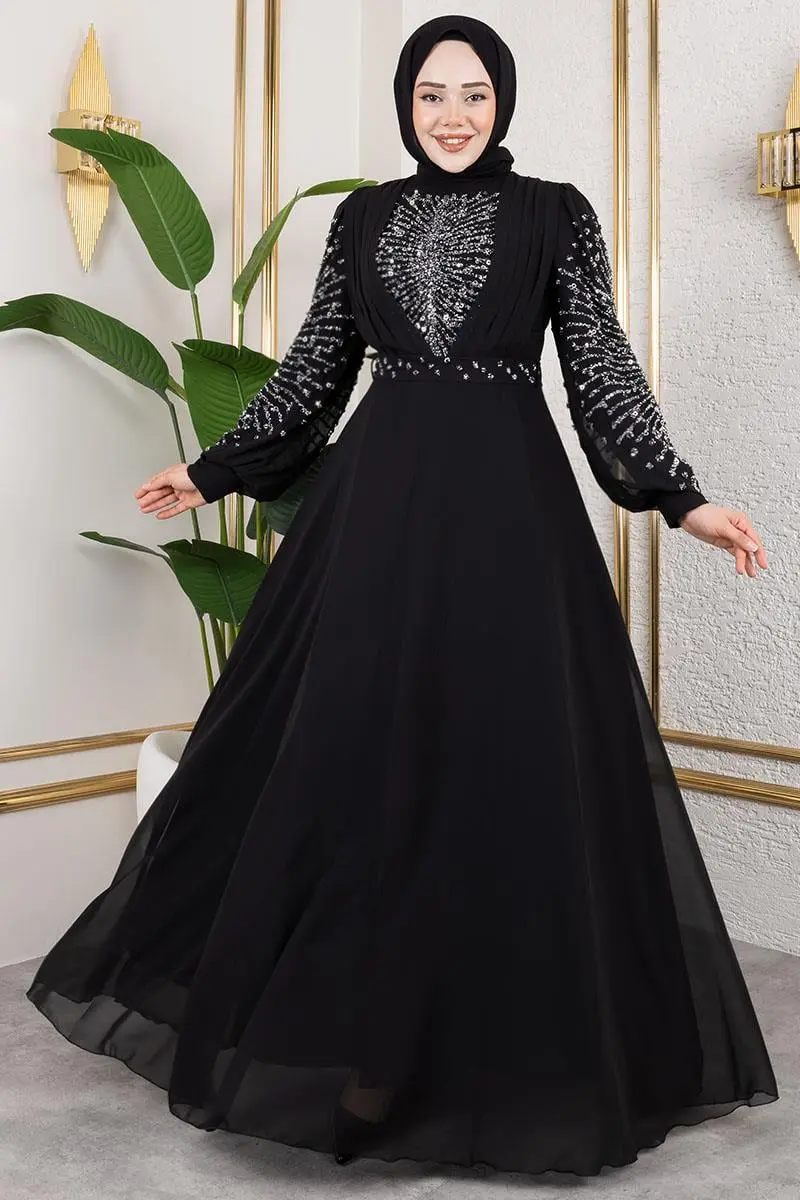 Taş Işlemeli Şifon Abiye-detail