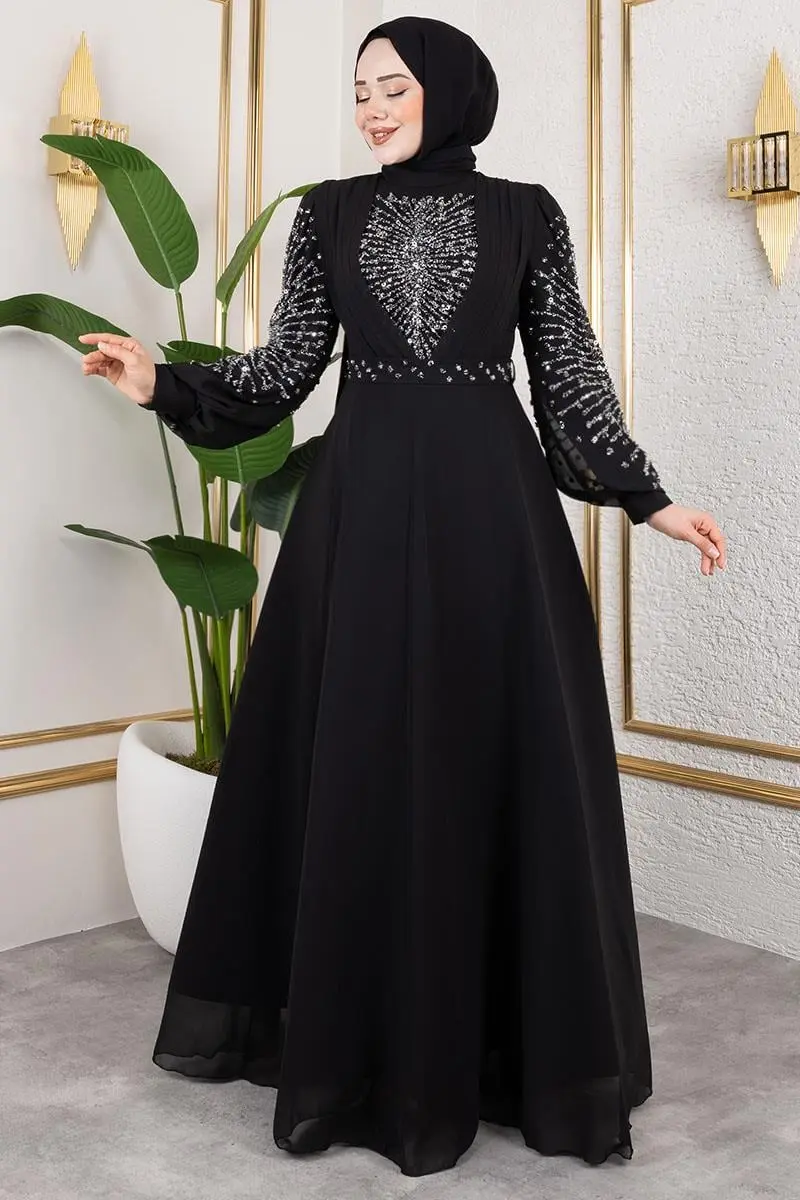 Taş Işlemeli Şifon Abiye-detail