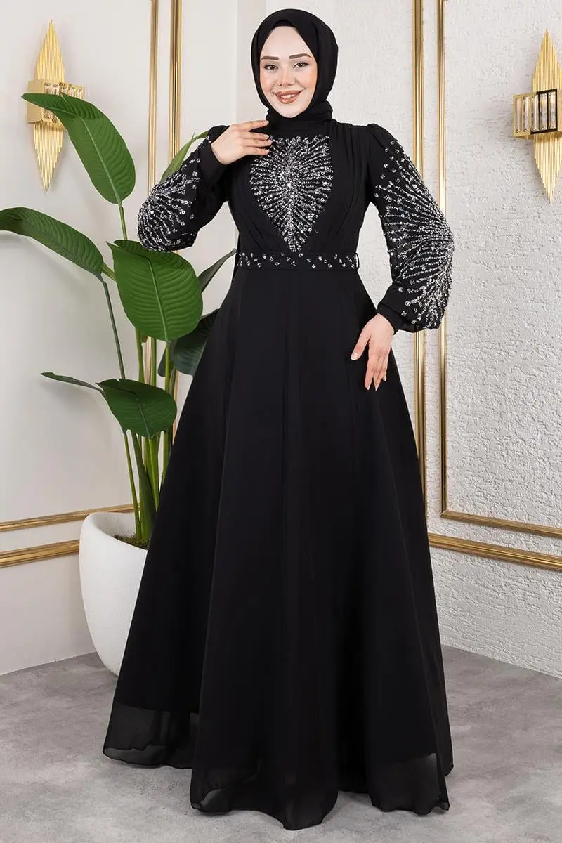 Taş Işlemeli Şifon Abiye-detail