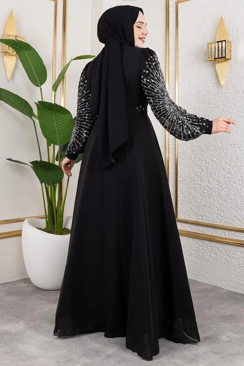 Taş Işlemeli Şifon Abiye-detail