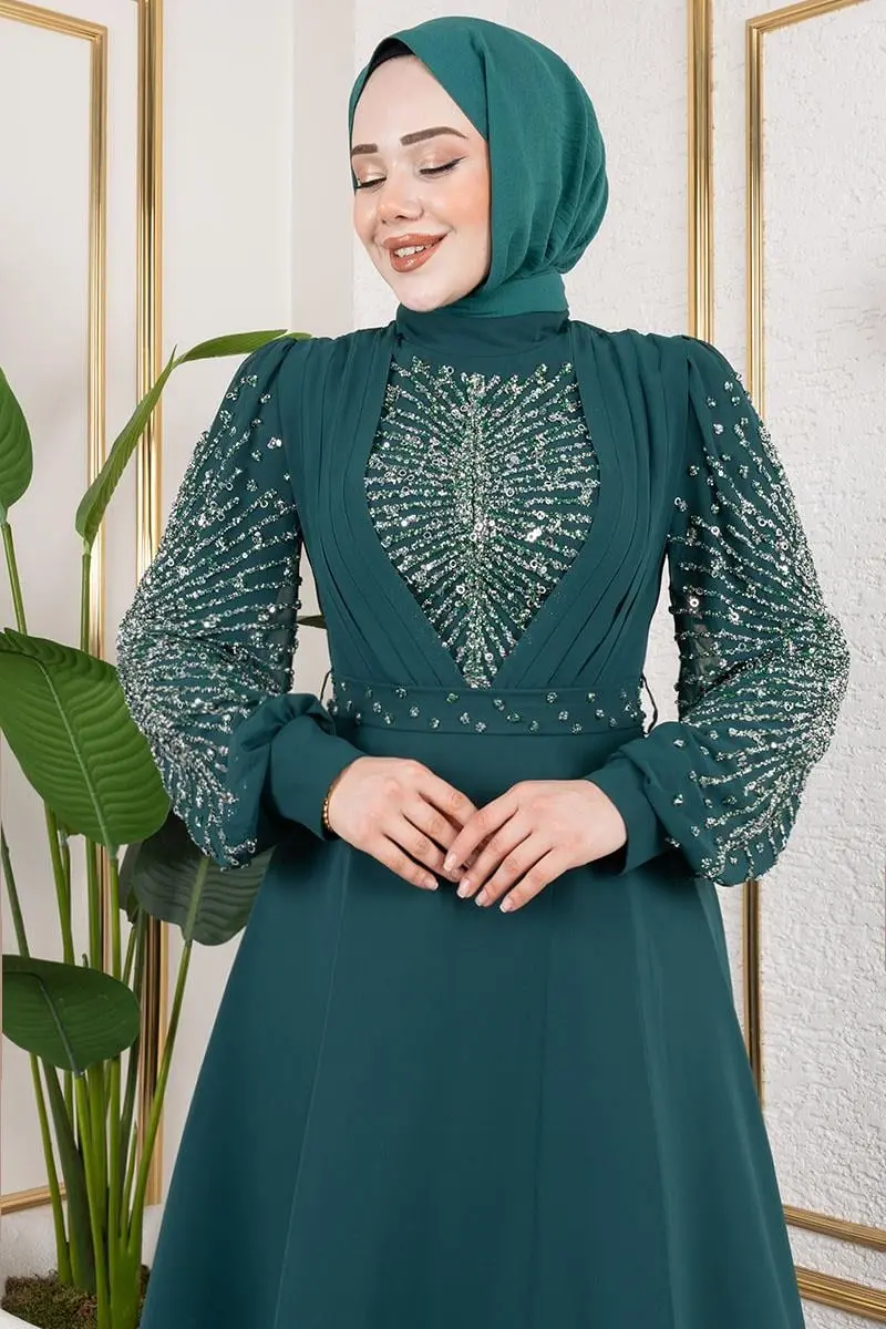 Taş Işlemeli Şifon Abiye-detail