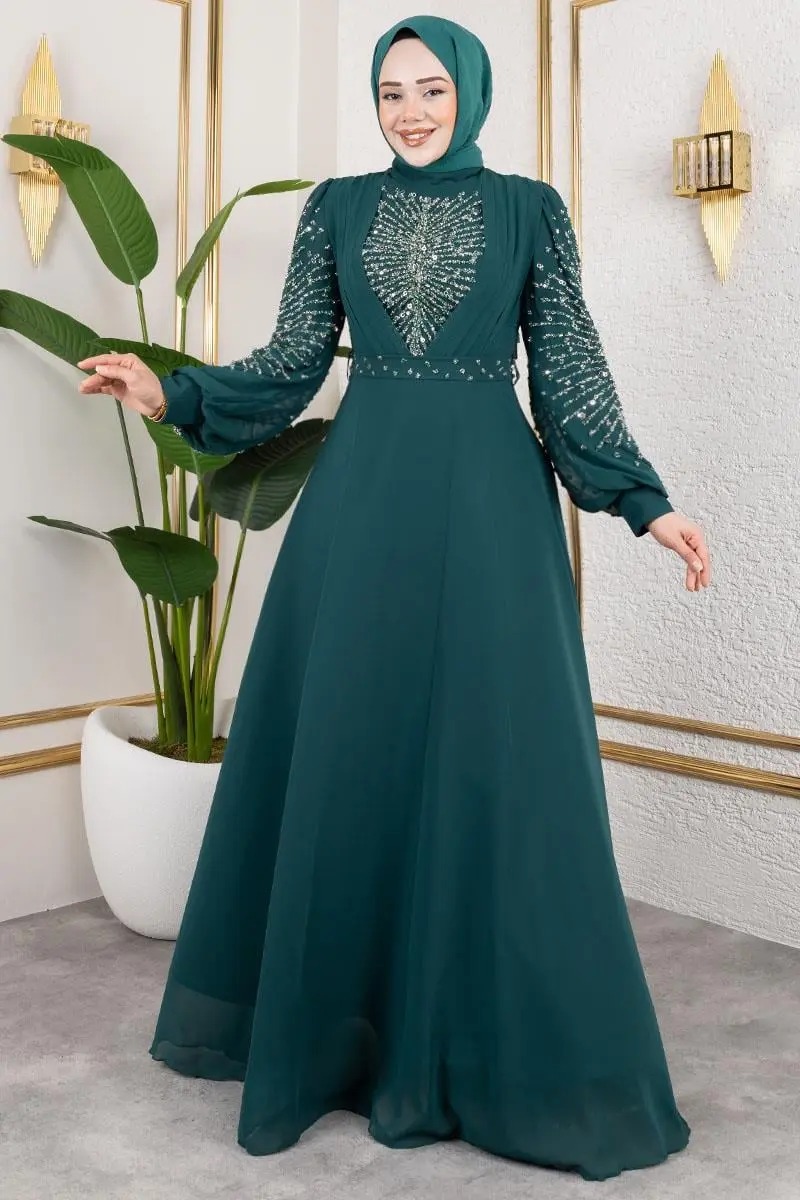 Taş Işlemeli Şifon Abiye-detail