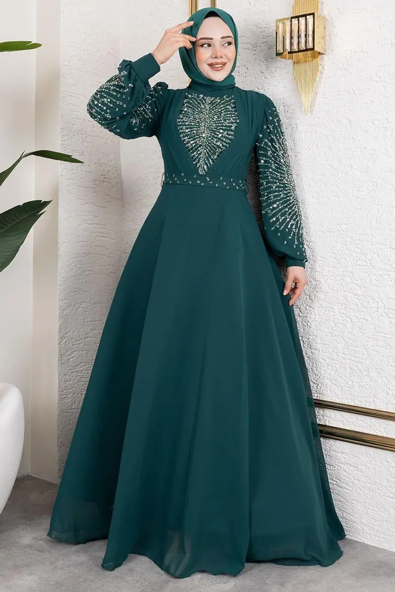 Taş Işlemeli Şifon Abiye-detail