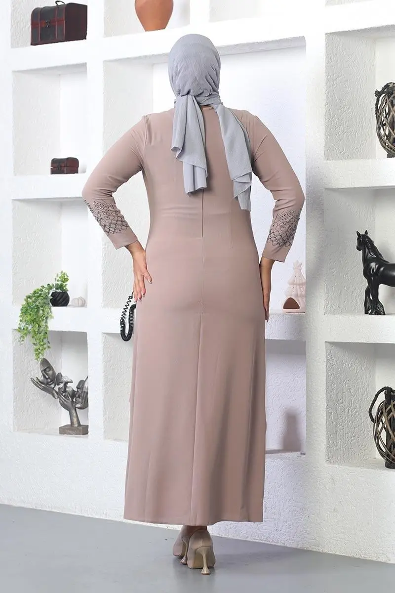 Taş Işlemeli Tesettür Elbise Vizon-detail