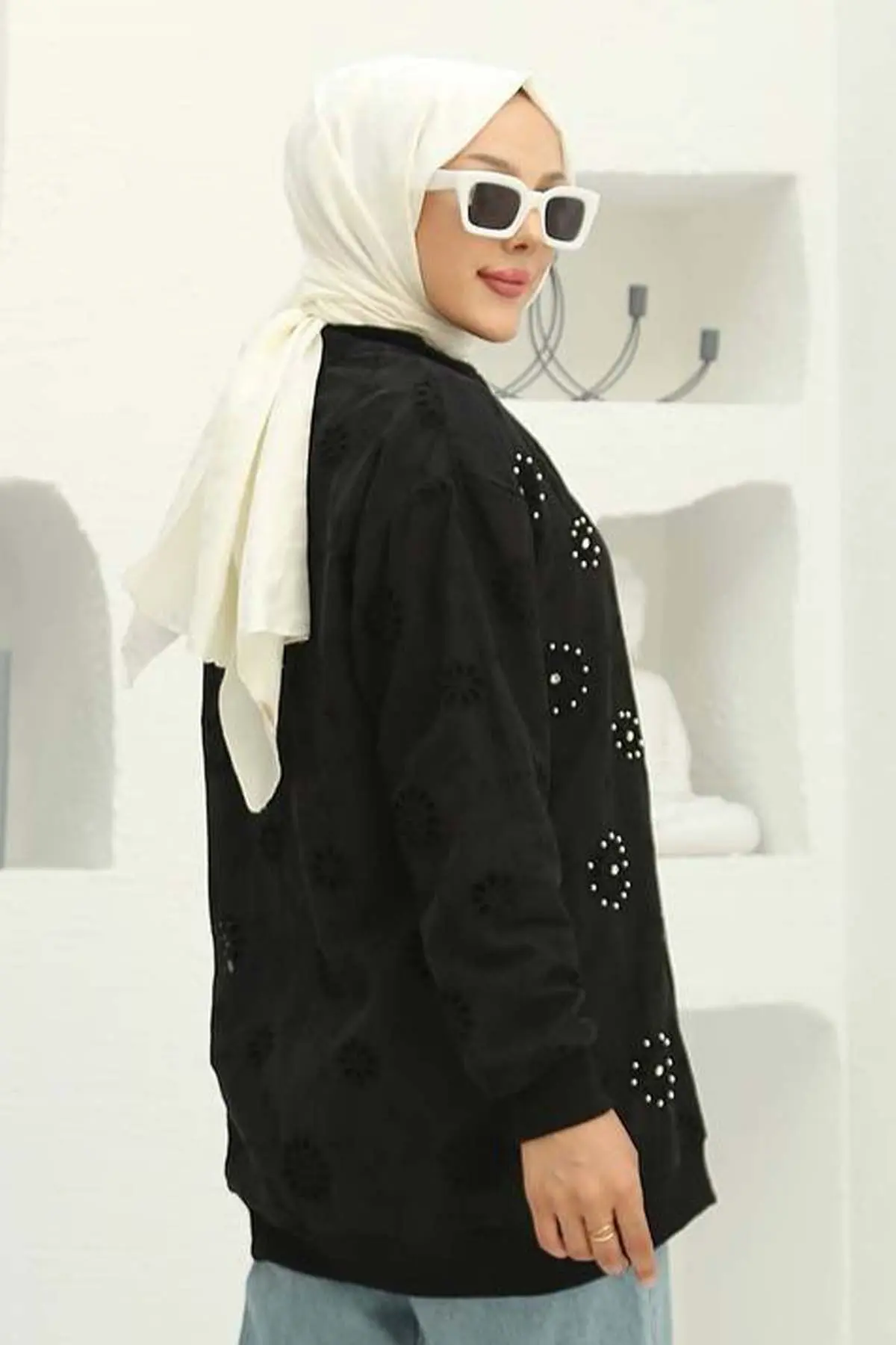 Taş İşlemeli Brode Hırka Siyah 2000-detail