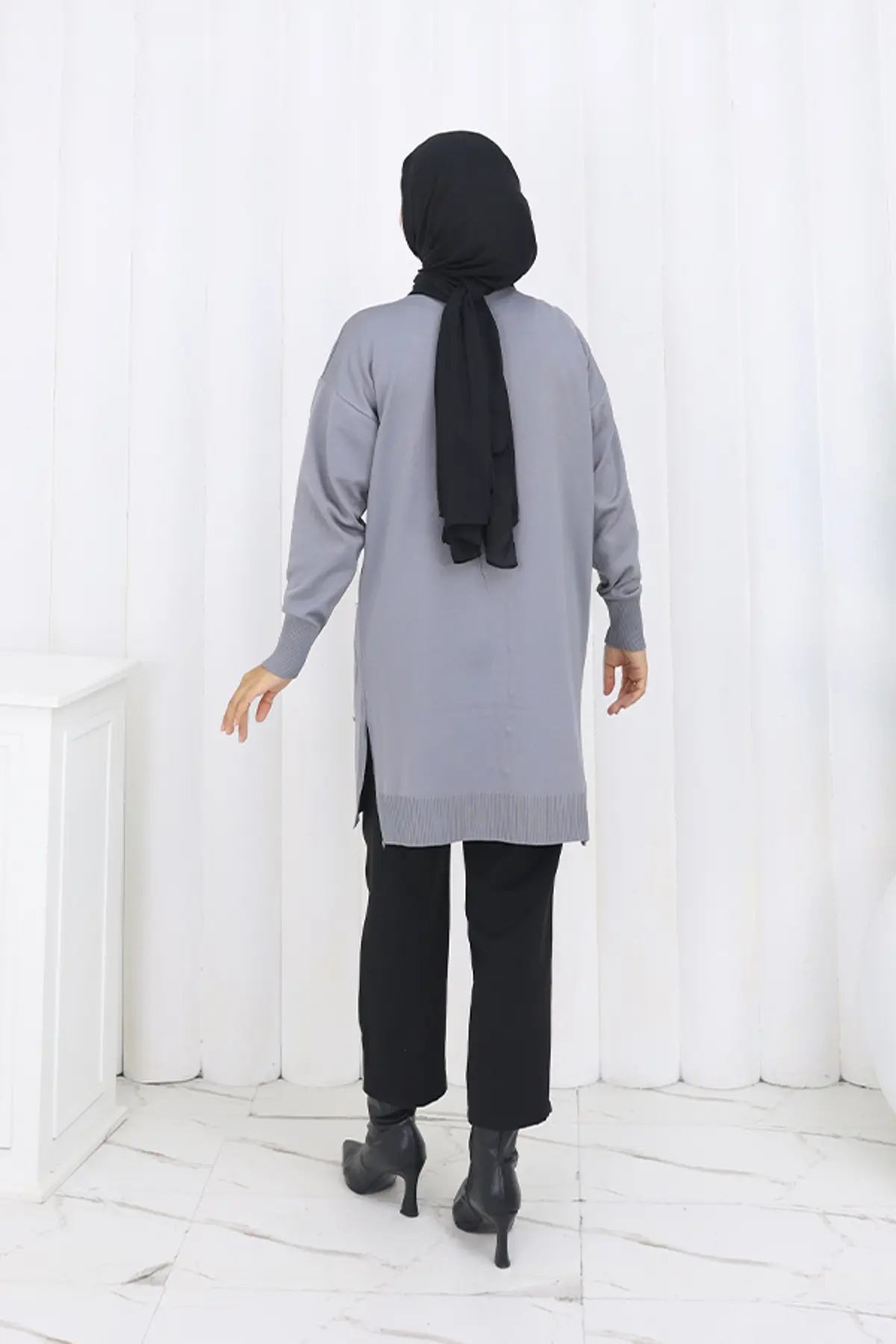 Taşlı Baklava Desenli Uzun Hırka-detail