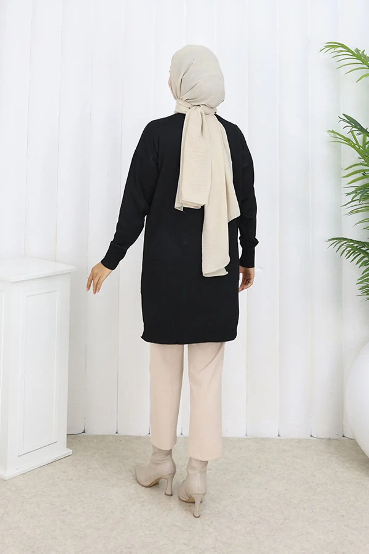 Taşlı Baklava Desenli Uzun Hırka-detail