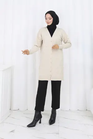 Taşlı Baklava Desenli Uzun Hırka