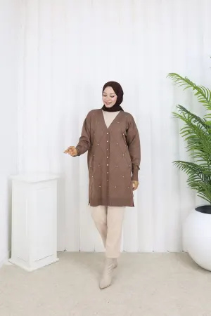 Taşlı Baklava Desenli Uzun Hırka