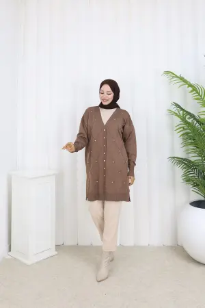 Taşlı Baklava Desenli Uzun Hırka