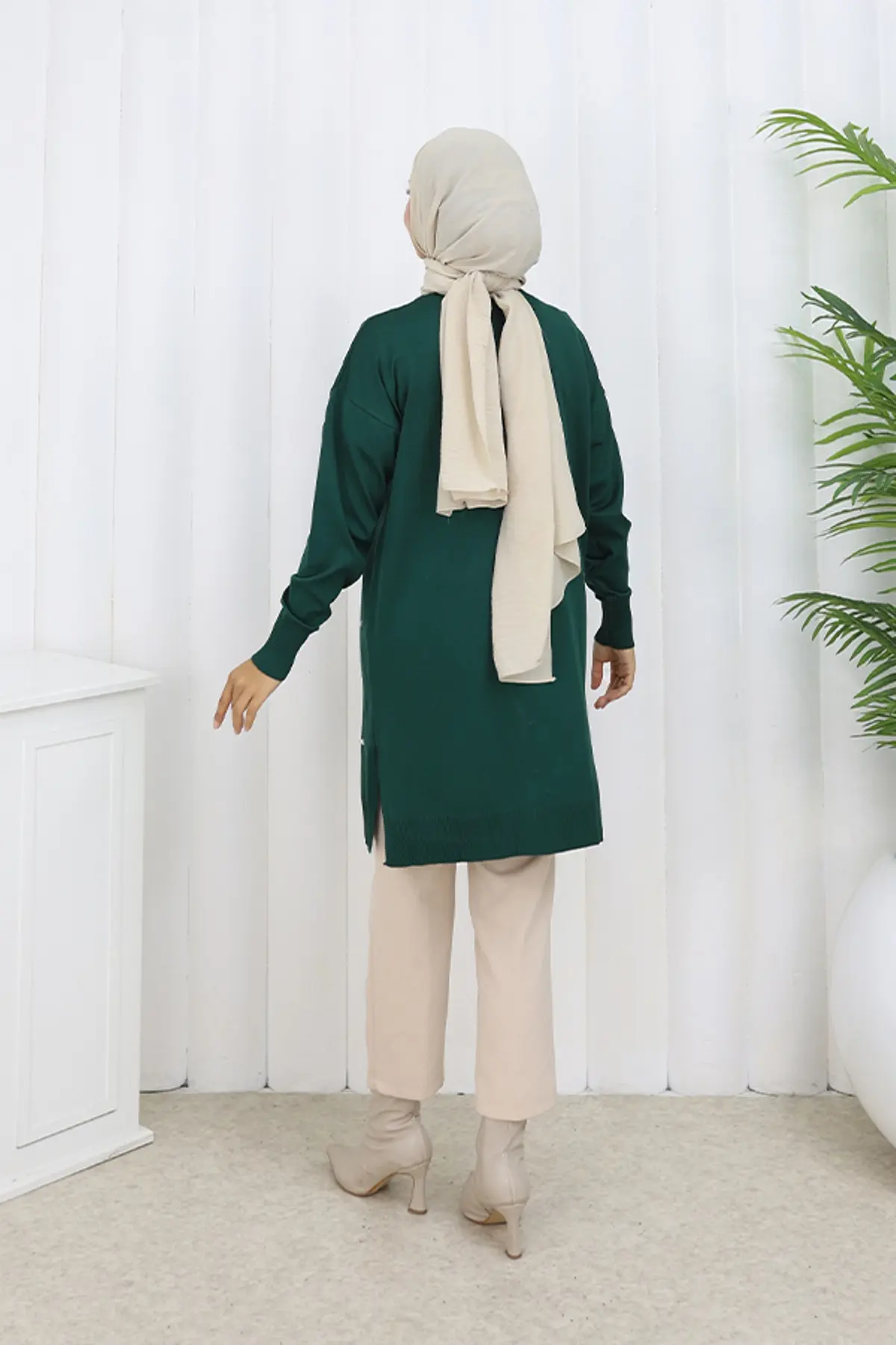 Taşlı Baklava Desenli Uzun Hırka-detail