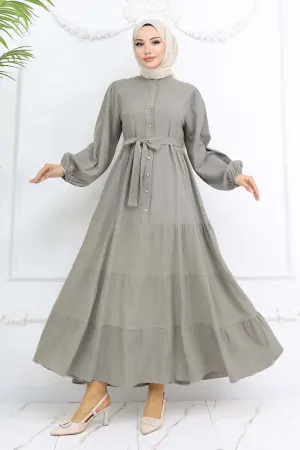 Stoned Buttoned Judge Collar Hijab Dress