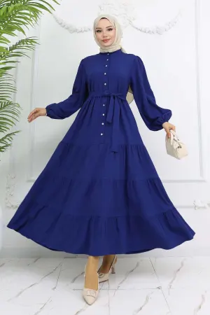 Stoned Buttoned Judge Collar Hijab Dress