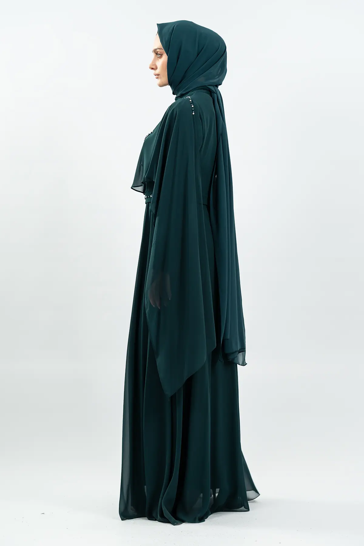 Taşlı Haki Tesettür Abiye-detail